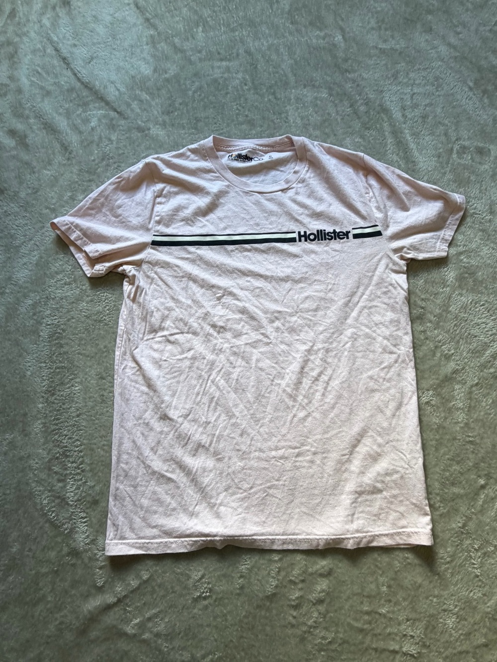 Hollister Light Pink Crew Tee with Chest Stripe